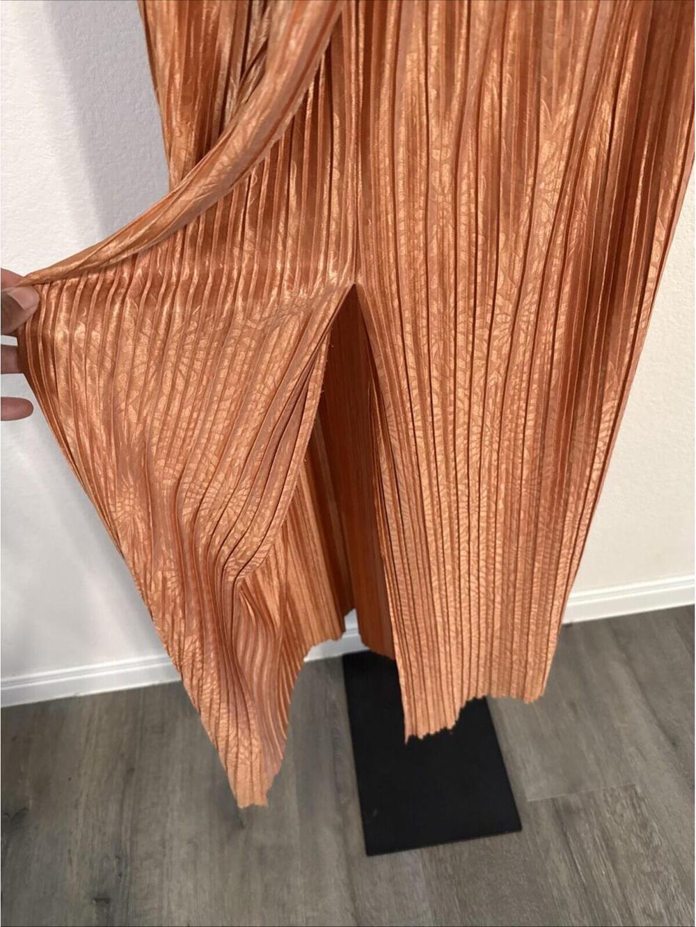 RTR Sabina Musayev Nicola Plisse Halter Draped Pleated Maxi Dress - MED **FLAW** - Picture 5 of 12